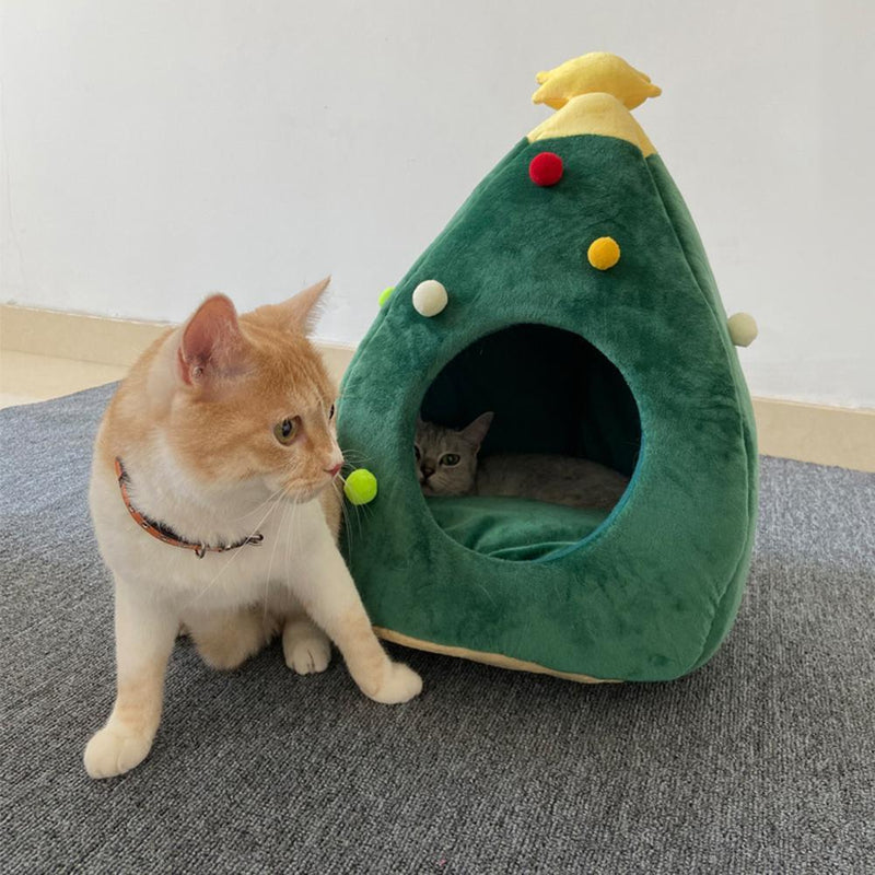 Xmas Tree Shape Pet Nest Winter Warm Kitten Cat House Sleeping Bed Pet Prod