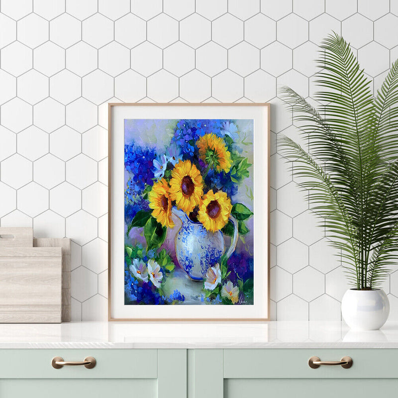 Frameless Sunflowers in Vase Oil Paint By Numbers Kit DIY Handmade Drawing Craft