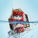 Hanging Neck Christmas Cat Print Linen Cleaning Apron Kitchen Cafe Home Pinafore