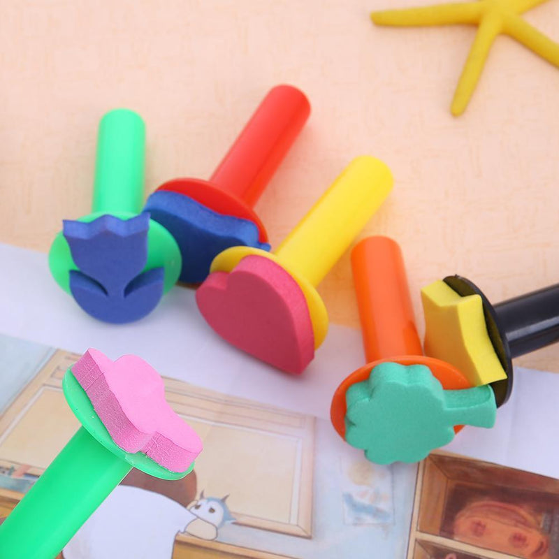 JUNERAIN 6pcs/Set Plastic Sponge Paint Graffiti Brushes DIY Drawing Toys Di