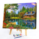 Painting By Numbers Kit DIY Lakeside Cottage Hand Painted Canvas Oil Art Pi