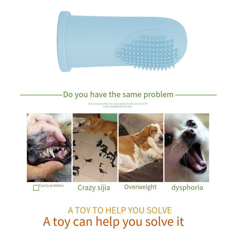 Silicone Dog Cat Finger Toothbrush Bad Breath Care Teeth Cleaning (Blue) Newly