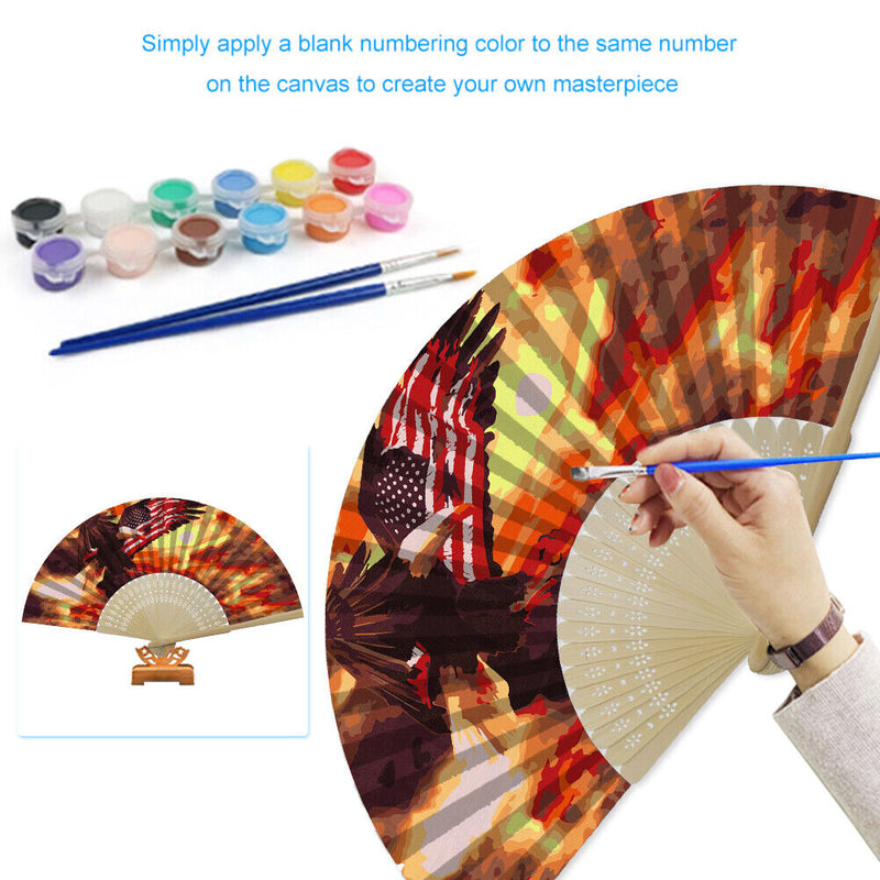Independence Day Eagle Oil Paint Folding Fan By Numbers DIY Home Decoration G