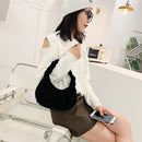Fashion Women Suede Shoulder Top-handle Bag Pleated Solid Handbag (Black)