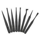 8pcs Portable Black Anti-static Plastic Tweezer Heat Resistant Repair Tool
