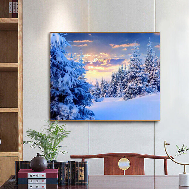 Canvas Paint By Numbers Snow Forest Oil Hand Painted Drawing Kit Home Decoration