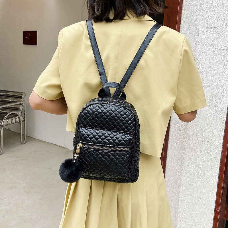 Fashion Women Lattice Pattern PU Pure Color Backpack Casual Ladies Small Handbag