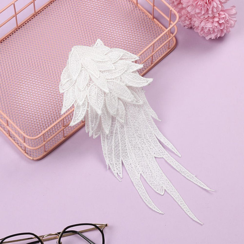 DIY Crafts White Embroidery Sewing Flower Collar Patch Angel Wing Applique