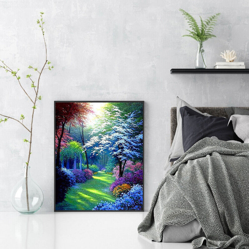 Colorful Woods Oil Paint By Numbers Kits DIY Handpainted on Canvas Wall Art