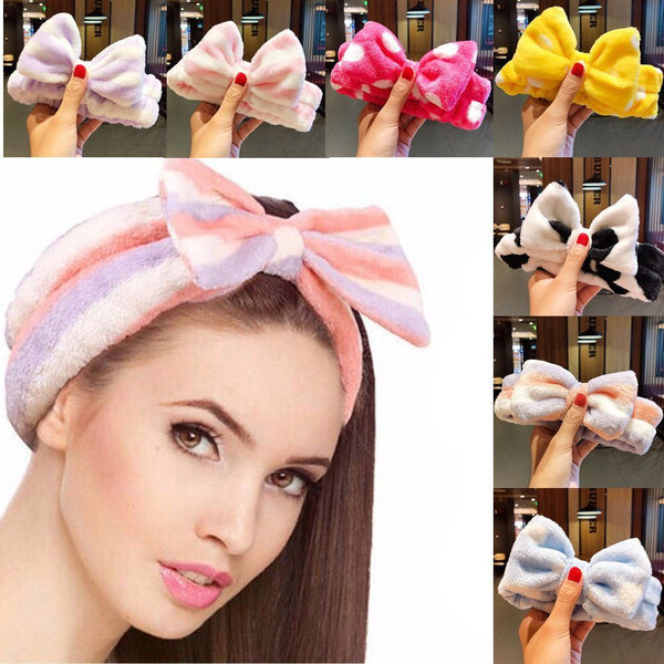 Elastic Colorful Plush Bow Women Girls Headbands Makeup Headwrap Wash Face Band
