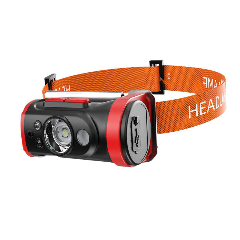 LED Headlamp Fishing Headlight Motion Sensor Camping Light (Reddish Black) Newly