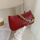Alligator Pattern Thick Chain Underarm Bags Women PU Leather Pure Color Handbag