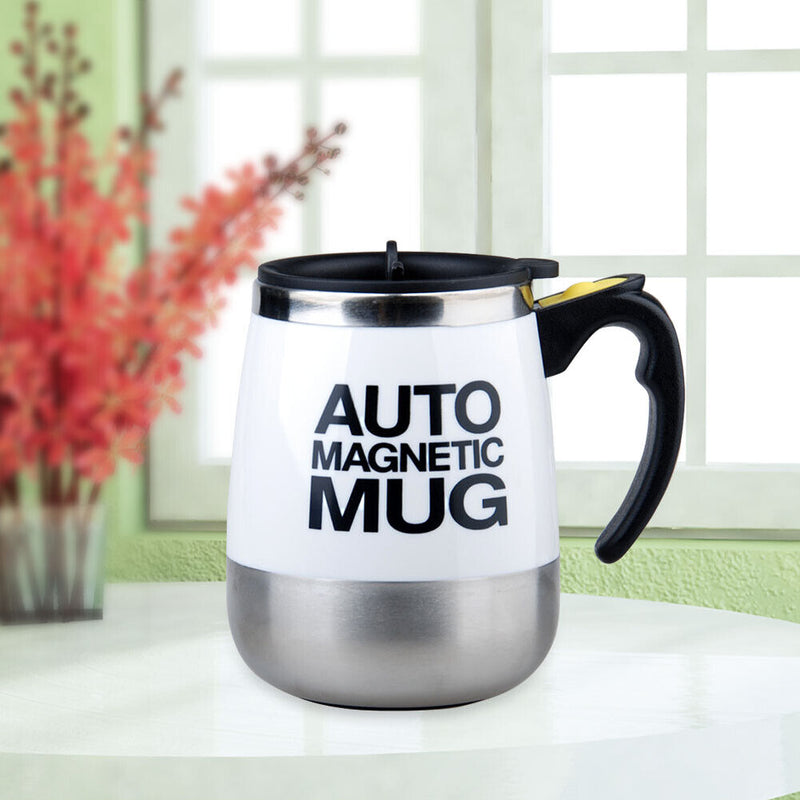 Stainless Steel Self Stirring Mug Auto Electric Coffee Mixing Cup (White)