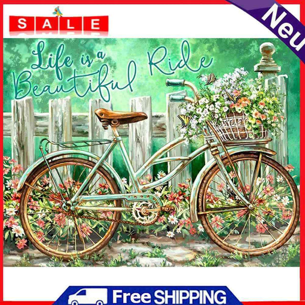 Handmade Bicycle in Garden 5D DIY Full Round Drill Drawing Kit Diamond Painting
