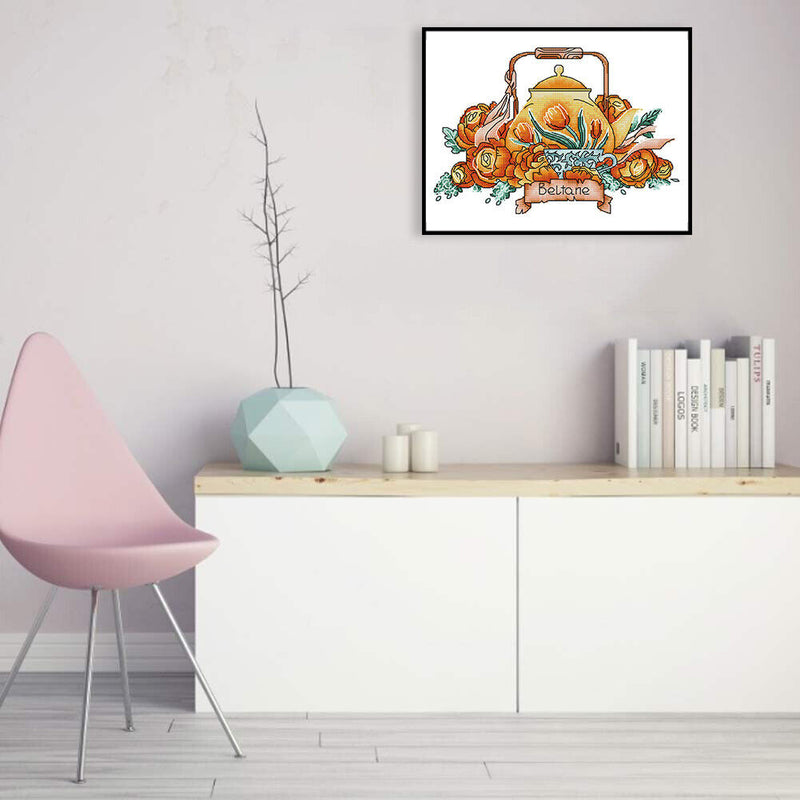 Partial Embroidery Teapot Stamped Canvas 14CT DIY Cross Stitch Kits (J531) Newly