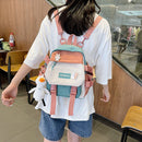 Preppy Style Cartoon Contrast Color Backpack with Pendant Casual Girls Knapsacks