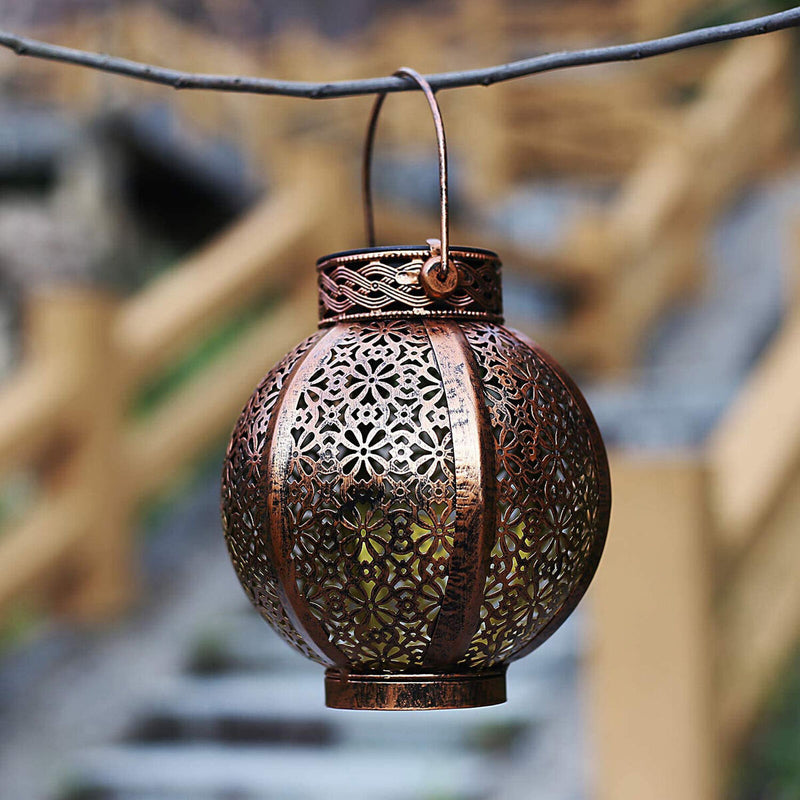 Hollowed Solar Lanterns - Outdoor Hanging Wrought Iron Landscape Lights (A)