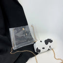 #A 2pcs Transparent PVC Shoulder Bags Women Print Clear Chain Messenger Handba