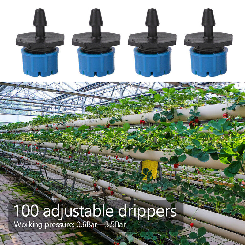 100pcs Adjustable Water Dropper Irrigation Hose Drip Head Kit (Blue)