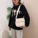 Plush Rabbit Tail Messenger Bag Women Solid Street Shoulder Satchel (White)
