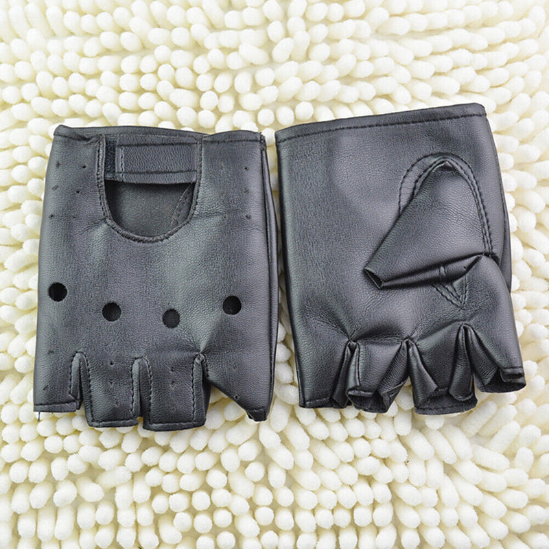 Adults Fashion Anti-Skid Half-Finger Hollow Leather Gloves Hip-Hop Rivet Glov