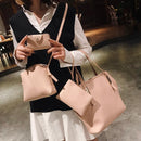 4pcs/Set Women PU Tote Shoulder Handbag Card Holder Composite Clutch/Pink