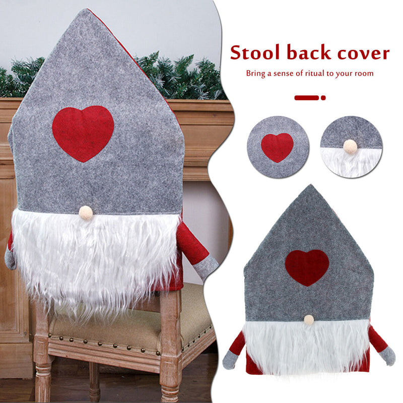 Christmas Chair Covers Plush Santa Love Heart Pointed Hat Cover (Grey)