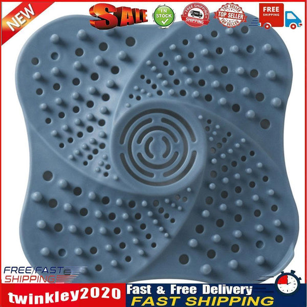 Fan-shape Silicone Floor Drain Sink Strainer Waste Plug Hair Filter (Blue) Newly
