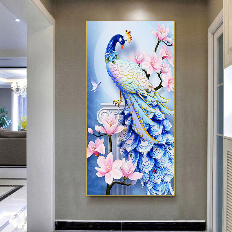 Blue Peacock Oil Paint By Numbers Kits DIY Handpainted on Canvas Wall Unframed
