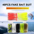 40pcs Soft Fishing Lure Kit Jig Head Hook Artificial T Tail Bait with Tackle Box