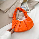 Retro Women Pure Color Pleated PU Underarm Bag Casual Ladies Top-handle Handbag