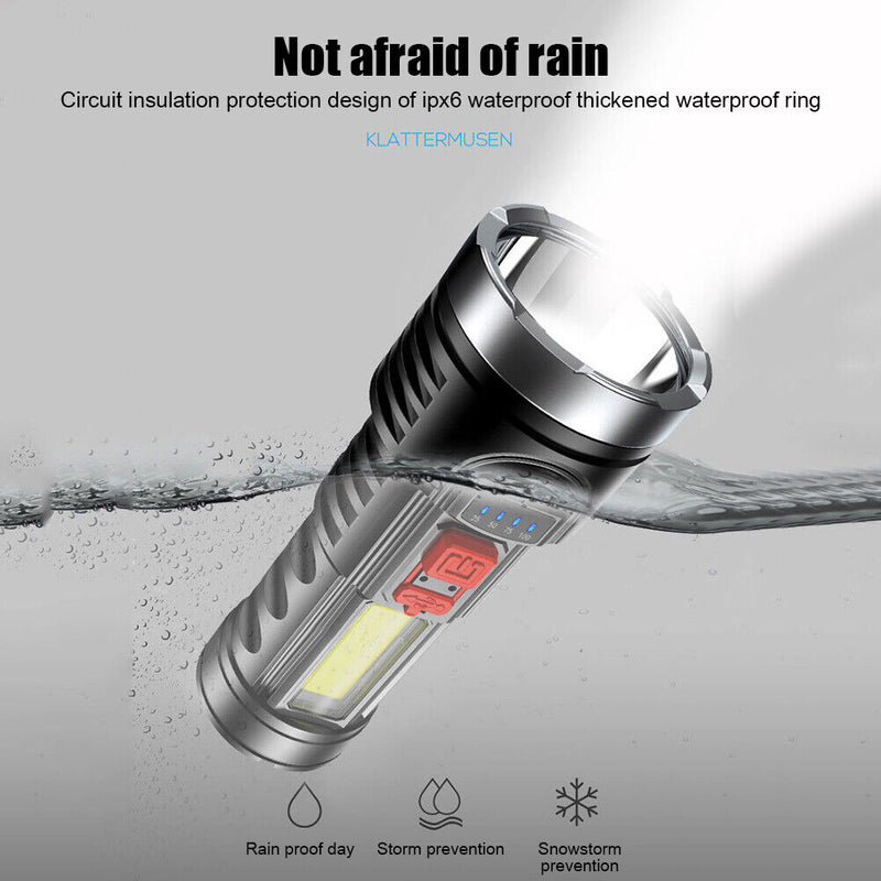 Ultra Bright Flashlight 6LED Powerful COB Side Lamp Rechargeable Torch Lights