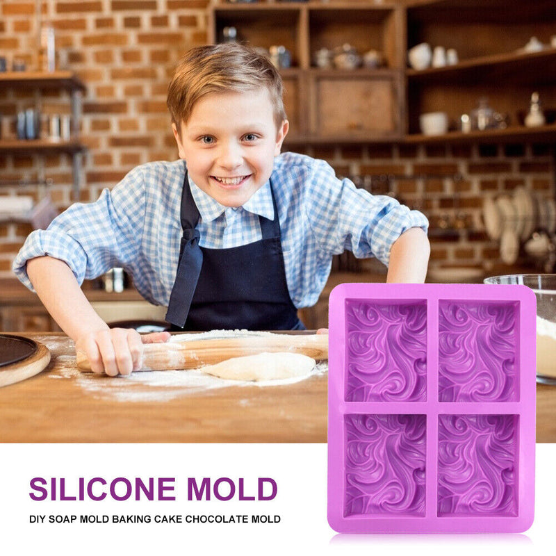 4-Cavity Wave Flower Shape Soap Mold Chocolate Cake Mould Pastry DIY Baking