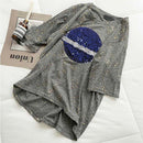 Women Summer Star Pattern Sequins Round Collar Tops Fashion Party Casual Tees