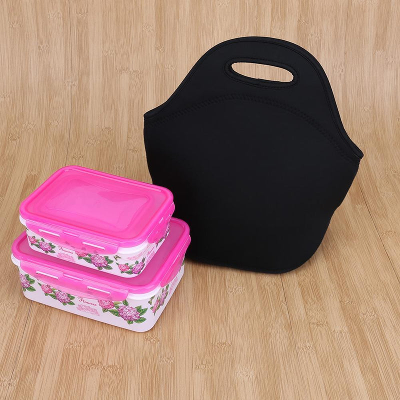 Neoprene Lunch Tote Bag Insulated Waterproof Lunch Box Container (Black)