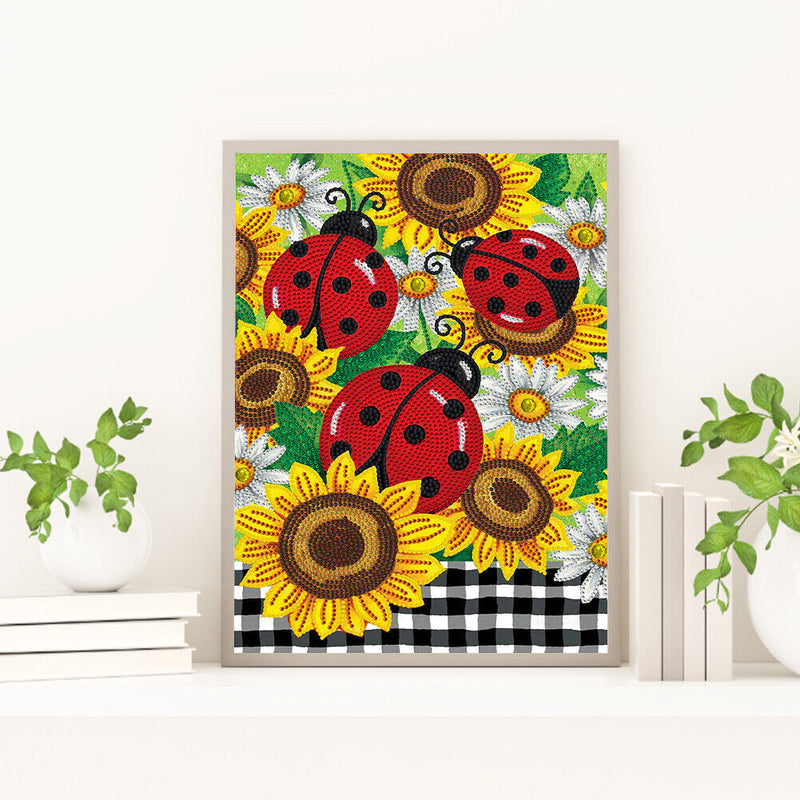 Diamond Drawing Sunflower Ladybug Specially Shaped Partial Drill 5D DIY Cr