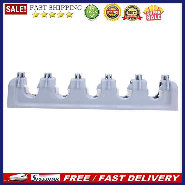 ABS Plastic Mop Holder Broom Organizer 5 Slots 6 Hooks Wall Mounted
