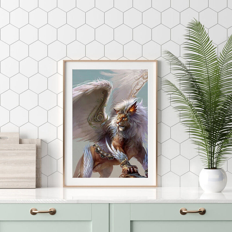 White Winged Lion Oil Paint By Numbers Kits Canvas DIY Hand Painted Wall Picture