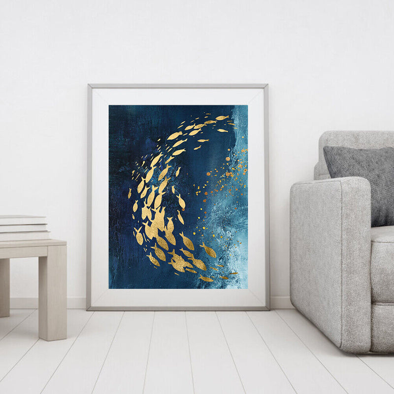 Hand Painted DIY Shoal of Fish Oil Canvas Paint By Numbers Drawing Kit Ornaments
