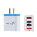 4 USB Travel Charger 3A Fast Charger US Male Adapter (Sky Blue) 5PCS