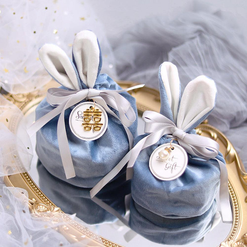 Velvet Easter Rabbit Candy Packing Bags Jewelry Organizer Decor (Sky Blue)