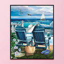 11CT Printed Full Cross Stitch DIY Sea Chair Hand Painting Room Decor 40x50cm