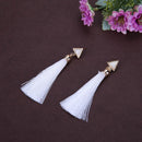 Women Fashion Multicolor Metal Triangle Retro Tassel Jewelry Earrings Beige