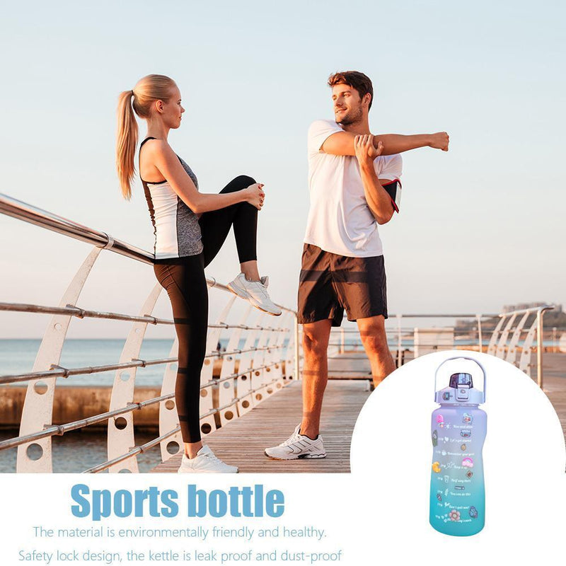 2000ml Large-Capacity Water Bottle Time Marker Frosted Drink Cup (Purple)