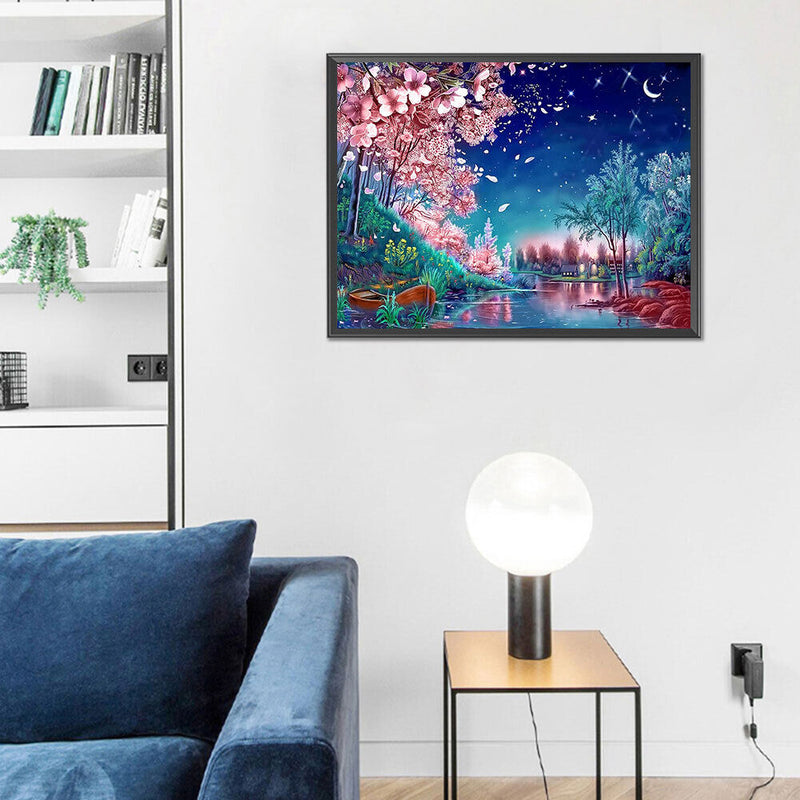 Night Peach Tree Oil Paint By Numbers Kits DIY Handpainted Canvas Picture
