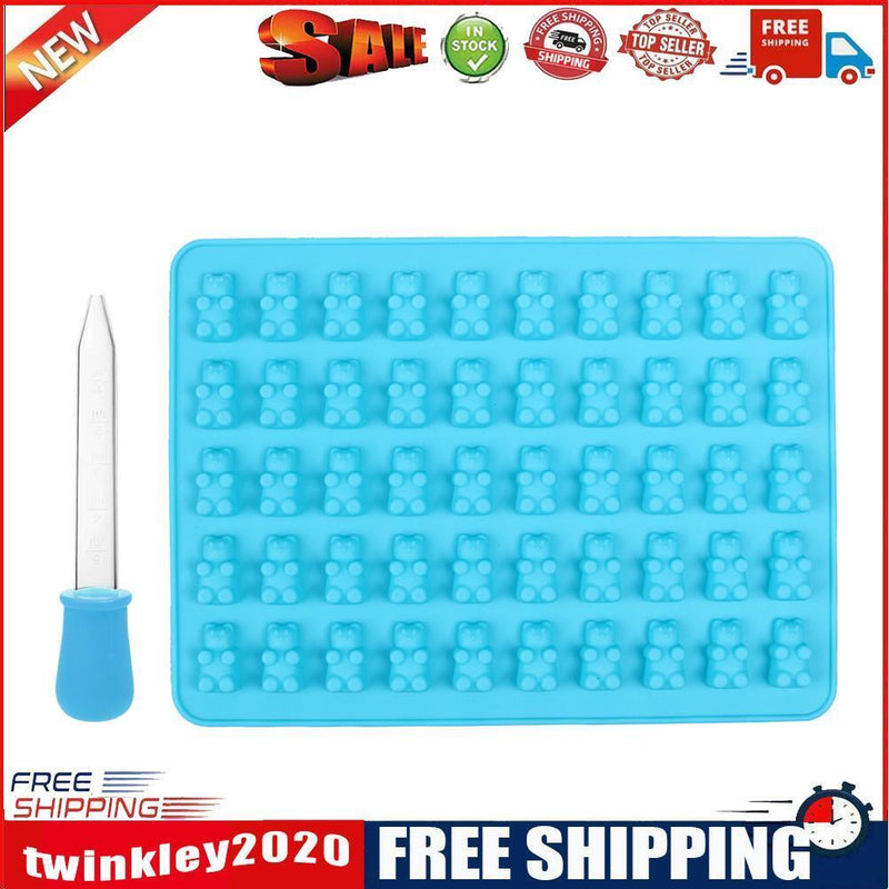 50 Cavity Gummy Bears Silicone Soap Ice Cube Tray Baking Mold (Blue)