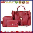 3pcs/set Lady Fashion Shoulder Handbag Pure Color Leather Tassel Top-handle Bag