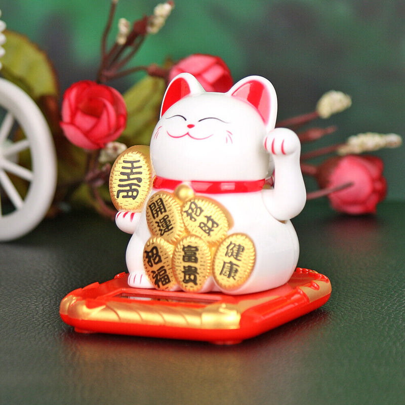 Chinese Lucky Cat Wealth Waving Shaking Hand Fortune Welcome Craft (White) UK