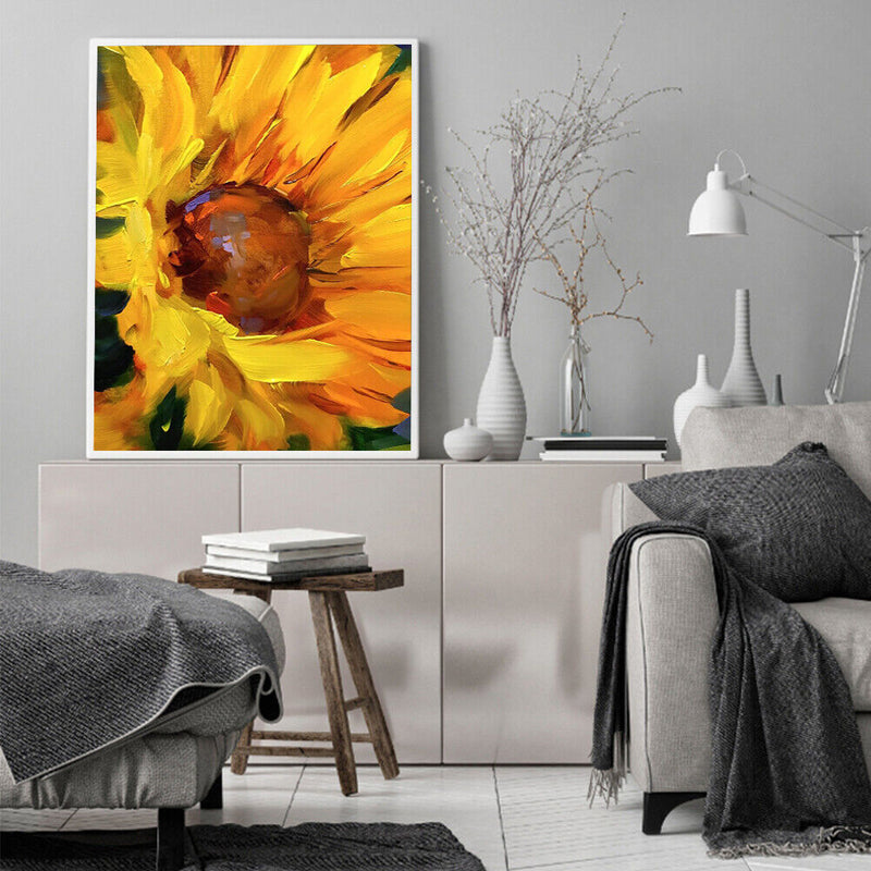 Oil Paint By Numbers Sunflower Frameless Picture Craft Kit for Living Room Home