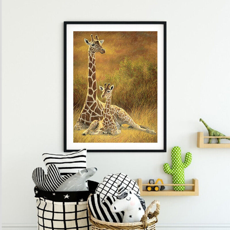 Handpainted DIY Giraffe Mother Child Oil Paint by Numbers Picture Craft Gift Kit